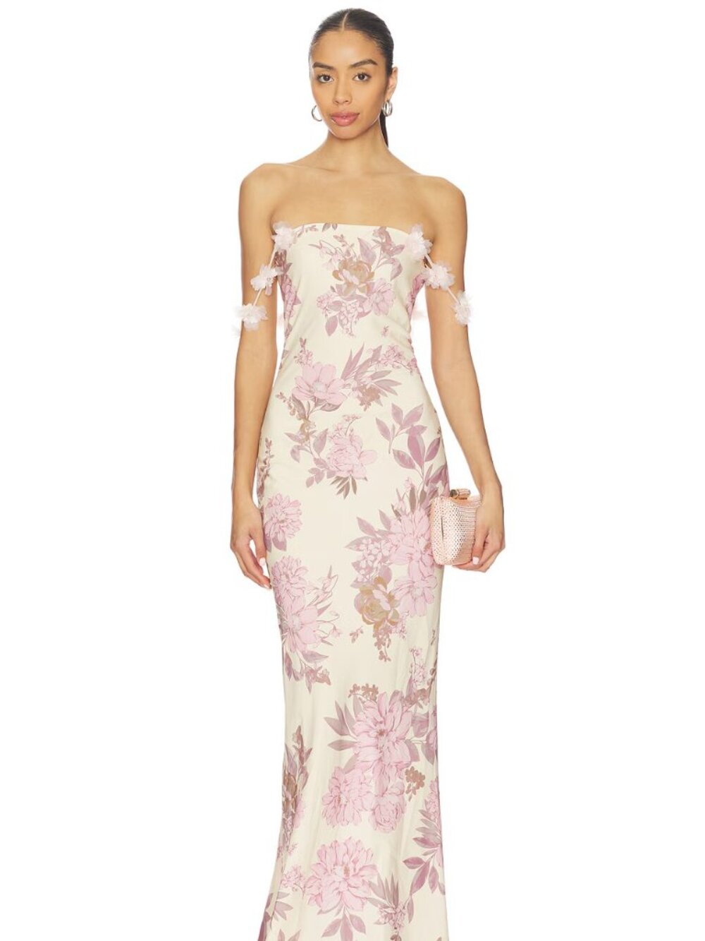 NWOT $650 Bronx and Banco Magnolia Rosie Off-The-Shoulder Column Gown Blush